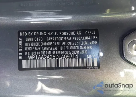 2013 Porsche Cayenne z USA, uszkodzony, nr VIN WP1AA2A25DLA09714